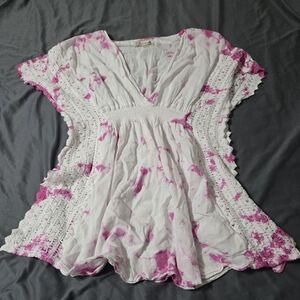 Seaspice Resort Wear ISLA Mini Dress Cover Up Size Large Pink Tie Die Resortwear